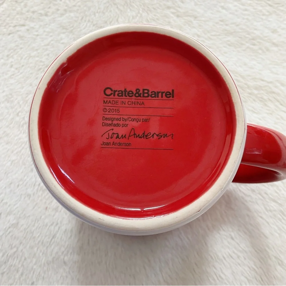 Crate & Barrel Winter Snowman Mug | Holiday Coffee Cocoa Cup Red White